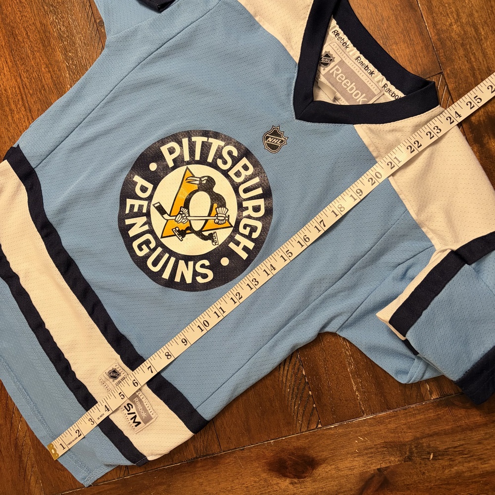 Pittsburgh Penguins Jersey Boys Medium Blue NHL Hockey Reebok S/M Throwback - Picture 8 of 10